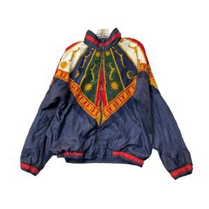 Vintage 90's Center Aisle Windbreaker Jacket Blue Pop Art